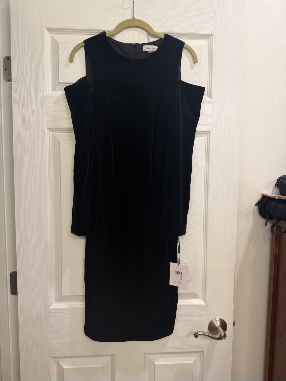 Calvin Klein Black Cold-Shoulder Velvet Midi Dress